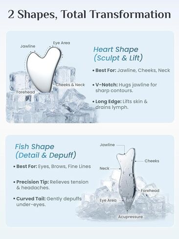 مجموعة غوا شا من الفولاذ المقاوم للصدأ من رينا كريس، أداة غواشا لتدليك الوجه والجسم، أدوات تدليك غوا شا والوخز بالإبر لنحت الفك وانتفاخ العين وتخفيف العضلات (عبوتان) in Kuwait