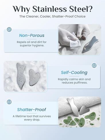 مجموعة غوا شا من الفولاذ المقاوم للصدأ من رينا كريس، أداة غواشا لتدليك الوجه والجسم، أدوات تدليك غوا شا والوخز بالإبر لنحت الفك وانتفاخ العين وتخفيف العضلات (عبوتان) in Kuwait