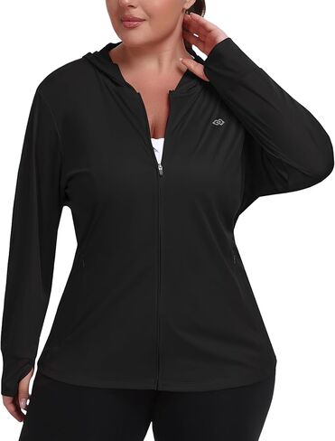 MoFiz Womens Plus Size Sun Protection Jackets Full Zip Lightweight Workout Hiking Athletic Running Hoodies with Thumb Hole in Saudi Arabia