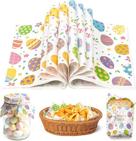 ورقة شمع عيد الفصح من GROBRO7 - 150 قطعة من ورق ديلي على شكل أرنب عيد الفصح، مقاس 9.8 × 8.3 بوصة، مقاومة للدهون ومقاومة للماء، يمكن التخلص منها من أجل بطانة سلة النزهة، لوازم حفلات خبز المطبخ in Kuwait