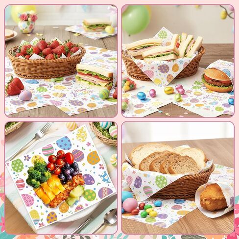 ورقة شمع عيد الفصح من GROBRO7 - 150 قطعة من ورق ديلي على شكل أرنب عيد الفصح، مقاس 9.8 × 8.3 بوصة، مقاومة للدهون ومقاومة للماء، يمكن التخلص منها من أجل بطانة سلة النزهة، لوازم حفلات خبز المطبخ in Kuwait