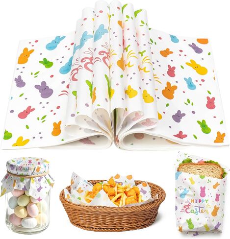 ورقة شمع عيد الفصح من GROBRO7 - 150 قطعة من أوراق ديلي بنمط الأرنب الملون، 9.8 × 8.3 بوصة مقاومة للدهون ومضادة للماء ويمكن التخلص منها لتغليف الطعام للاستعمال مرة واحدة لبطانة سلة النزهة للساندويتش ومستلزمات حفلات الخبز في المطبخ in Kuwait