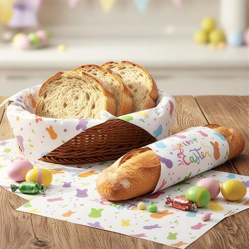 ورقة شمع عيد الفصح من GROBRO7 - 150 قطعة من أوراق ديلي بنمط الأرنب الملون، 9.8 × 8.3 بوصة مقاومة للدهون ومضادة للماء ويمكن التخلص منها لتغليف الطعام للاستعمال مرة واحدة لبطانة سلة النزهة للساندويتش ومستلزمات حفلات الخبز في المطبخ in Kuwait