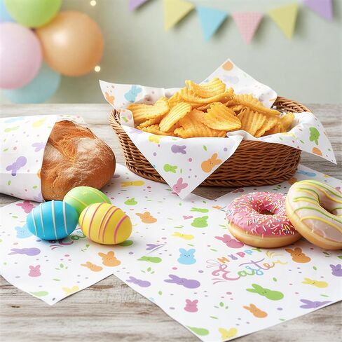 ورقة شمع عيد الفصح من GROBRO7 - 150 قطعة من أوراق ديلي بنمط الأرنب الملون، 9.8 × 8.3 بوصة مقاومة للدهون ومضادة للماء ويمكن التخلص منها لتغليف الطعام للاستعمال مرة واحدة لبطانة سلة النزهة للساندويتش ومستلزمات حفلات الخبز في المطبخ in Kuwait