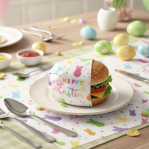 ورقة شمع عيد الفصح من GROBRO7 - 150 قطعة من أوراق ديلي بنمط الأرنب الملون، 9.8 × 8.3 بوصة مقاومة للدهون ومضادة للماء ويمكن التخلص منها لتغليف الطعام للاستعمال مرة واحدة لبطانة سلة النزهة للساندويتش ومستلزمات حفلات الخبز في المطبخ in Kuwait