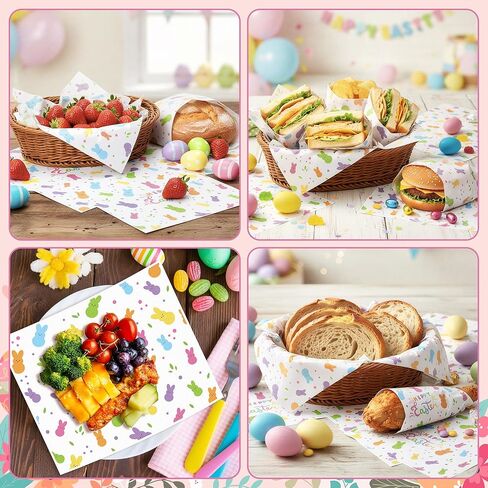 ورقة شمع عيد الفصح من GROBRO7 - 150 قطعة من أوراق ديلي بنمط الأرنب الملون، 9.8 × 8.3 بوصة مقاومة للدهون ومضادة للماء ويمكن التخلص منها لتغليف الطعام للاستعمال مرة واحدة لبطانة سلة النزهة للساندويتش ومستلزمات حفلات الخبز في المطبخ in Kuwait