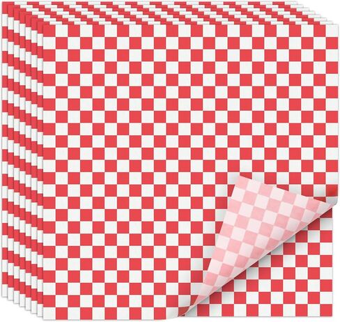 EcoDispose 12 x 12 Inches Grease Proof Deli Paper Precut Sheets for Deli Food, BBQ, Picnic, Party (100 Pcs, Red&White Checker) in Saudi Arabia