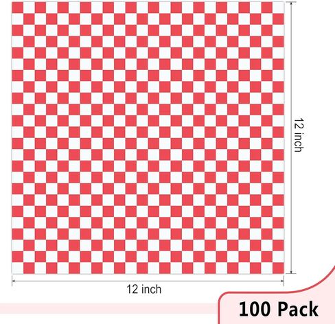 EcoDispose 12 x 12 Inches Grease Proof Deli Paper Precut Sheets for Deli Food, BBQ, Picnic, Party (100 Pcs, Red&White Checker) in Saudi Arabia