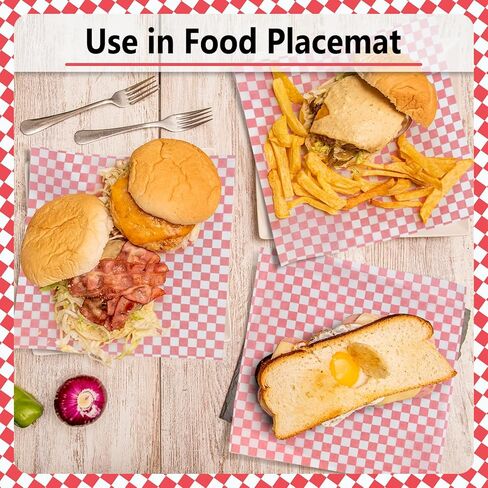 EcoDispose 12 x 12 Inches Grease Proof Deli Paper Precut Sheets for Deli Food, BBQ, Picnic, Party (100 Pcs, Red&White Checker) in Saudi Arabia