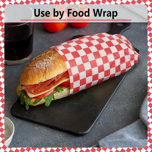 EcoDispose 12 x 12 Inches Grease Proof Deli Paper Precut Sheets for Deli Food, BBQ, Picnic, Party (100 Pcs, Red&White Checker) in Saudi Arabia