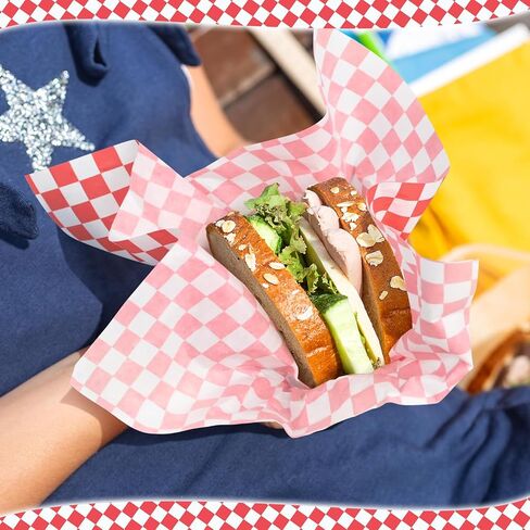 EcoDispose 12 x 12 Inches Grease Proof Deli Paper Precut Sheets for Deli Food, BBQ, Picnic, Party (100 Pcs, Red&White Checker) in Saudi Arabia