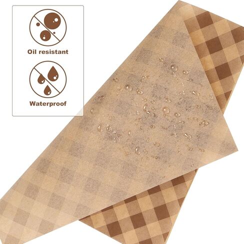 100pcs Waxed Deli Paper Sheets, 7.1x7.1 in Greaseproof Food Basket Liners Squares Checkered Sandwich & Burger Wraps Tray Parchment Liners for Serving Food Picnics Restaurants (Brown) in Saudi Arabia