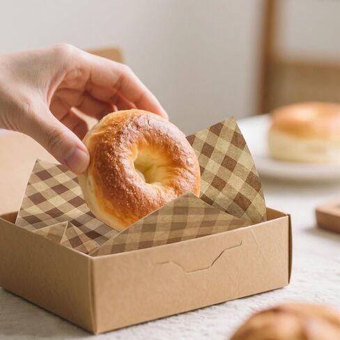 100pcs Waxed Deli Paper Sheets, 7.1x7.1 in Greaseproof Food Basket Liners Squares Checkered Sandwich & Burger Wraps Tray Parchment Liners for Serving Food Picnics Restaurants (Brown) in Saudi Arabia
