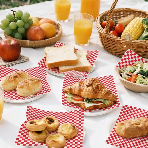 120pcs Wax Paper Sheets for Food, 12x12" Grease Proof Sandwich Wrapping Paper, Premium Deli Paper Sheets, Pre Cut Checkered Food Basket Liners for BBQ, Picnic, Festival, Fair by Neyimqr in Kuwait