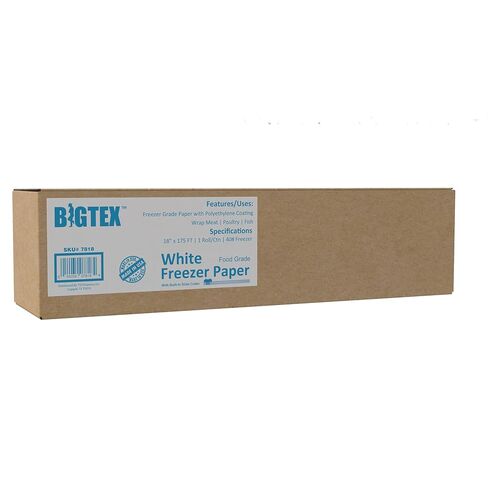 White Freezer Paper 18 inch x 175 feet, 2" Core, 1 Roll, 40lb. Big Tex by ALLIANCE – Food Grade Paper W/Side Cutter, Made in the USA in Saudi Arabia