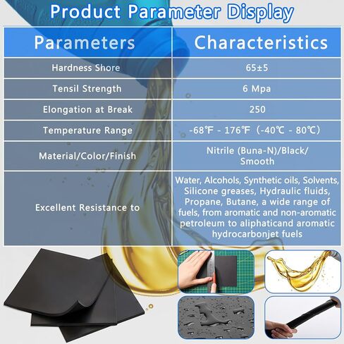 لوح مطاطي من النتريل WochiTV، بسمك 3/8 بوصة × 12 بوصة عرض × 12 بوصة طول، وسادة Buna-N Shore A65 صلابة NBR، مادة حشية مطاطية مقاومة لزيت الوقود، مثالية لمشاريع مصدات الأختام DIY in Kuwait