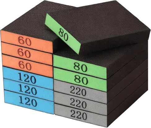 12 Pack Sanding Block, 60/80/120/220 Grit Sanding Sponge, Washable and Reusable Sandpaper Block, Sandpaper for Wood and Drywall, Sand Paper for Wood Furniture and Wall Repair in Kuwait