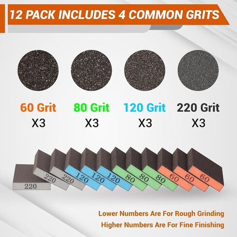 12 Pack Sanding Block, 60/80/120/220 Grit Sanding Sponge, Washable and Reusable Sandpaper Block, Sandpaper for Wood and Drywall, Sand Paper for Wood Furniture and Wall Repair in Kuwait