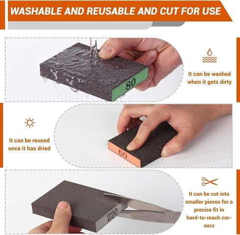 12 Pack Sanding Block, 60/80/120/220 Grit Sanding Sponge, Washable and Reusable Sandpaper Block, Sandpaper for Wood and Drywall, Sand Paper for Wood Furniture and Wall Repair in Kuwait