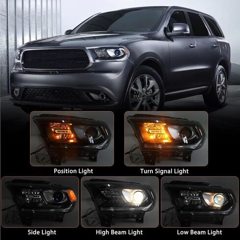 FIONE Halogen Headlight Assembly Compatible With Dodge Durango 2014-2020 Replacement Black Housing Headlights Without LED DRL Projector Passenger Right Side RH 68299134AD CH2503302 in Kuwait