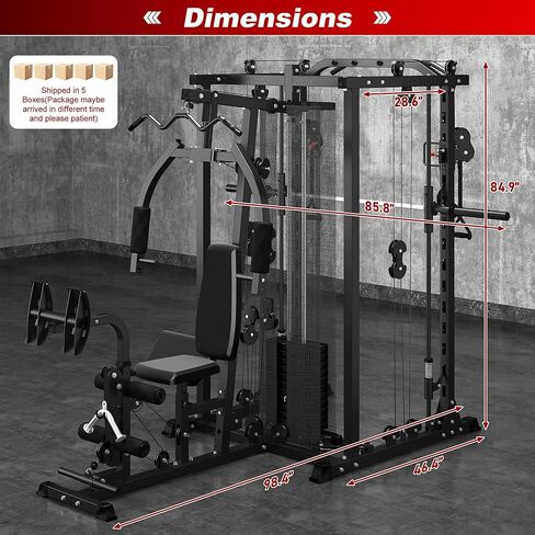 Multi-Functional Home Gym Workout Equipment, All-in-One Smith Machine w/150lbs Weight Stack&Cable Crossover, Leg Press, PEC Fly, LAT, Squat, Heavy Duty Full Body Training for Family, Black in Saudi Arabia