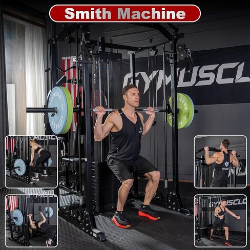 Multi-Functional Home Gym Workout Equipment, All-in-One Smith Machine w/150lbs Weight Stack&Cable Crossover, Leg Press, PEC Fly, LAT, Squat, Heavy Duty Full Body Training for Family, Black in Saudi Arabia