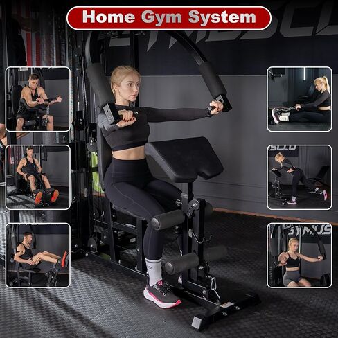 Multi-Functional Home Gym Workout Equipment, All-in-One Smith Machine w/150lbs Weight Stack&Cable Crossover, Leg Press, PEC Fly, LAT, Squat, Heavy Duty Full Body Training for Family, Black in Saudi Arabia