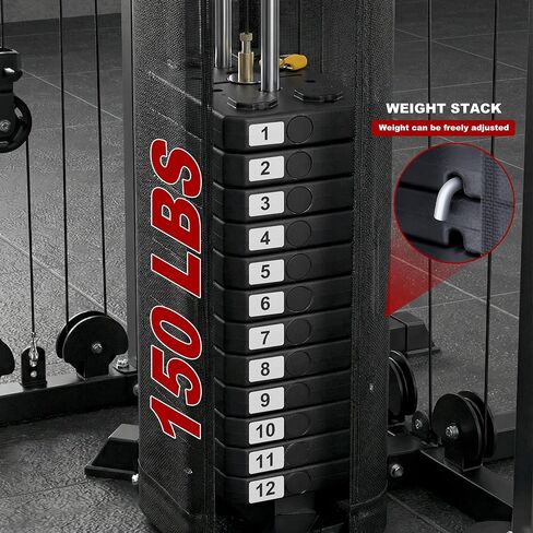 Multi-Functional Home Gym Workout Equipment, All-in-One Smith Machine w/150lbs Weight Stack&Cable Crossover, Leg Press, PEC Fly, LAT, Squat, Heavy Duty Full Body Training for Family, Black in Saudi Arabia
