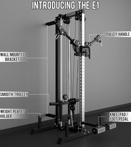 Eonfit E1 2.0 آلة الكابلات المثبتة على الحائط لصالة الألعاب الرياضية المنزلية، LAT المنسدلة، المدرب الوظيفي، محطة الكابلات المتقاطعة، محطة التمرين، برج الكابل مع حامل الساق، لوح القدم in Kuwait