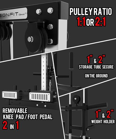 Eonfit E1 2.0 آلة الكابلات المثبتة على الحائط لصالة الألعاب الرياضية المنزلية، LAT المنسدلة، المدرب الوظيفي، محطة الكابلات المتقاطعة، محطة التمرين، برج الكابل مع حامل الساق، لوح القدم in Kuwait