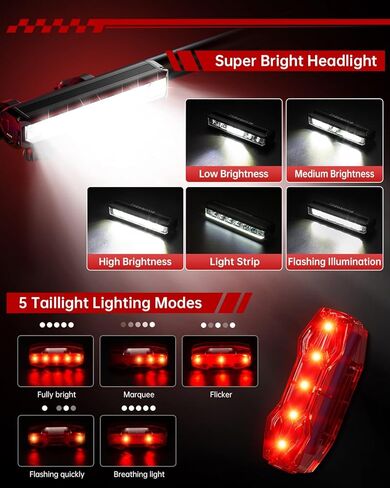 Bike Lights for Night Riding, USB Rechargeable Front Rear Light, Bicycle Headlight Set, Aluminum Light, IPX5 Waterproof Bike Headlight Taillight for Adult Kid Mountain MTB Off-Road Cycling in Kuwait