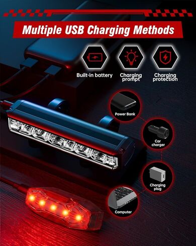 Bike Lights for Night Riding, USB Rechargeable Front Rear Light, Bicycle Headlight Set, Aluminum Light, IPX5 Waterproof Bike Headlight Taillight for Adult Kid Mountain MTB Off-Road Cycling in Kuwait