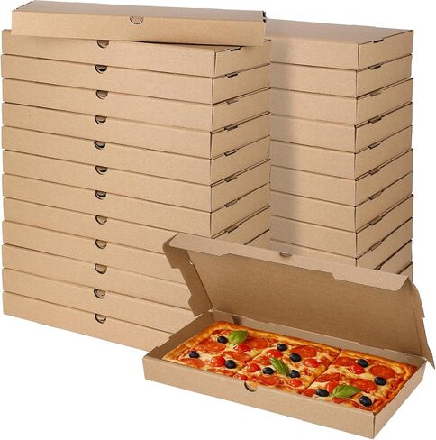 50 Pcs Pizza Boxes 14 x 7 x 1.5 Inch Kraft Flatbread Box Corrugated Rectangular Take out Baking Containers for Flatbread Pizza Pastry Bakery Charcuterie, Lightweight and Convenient in Saudi Arabia