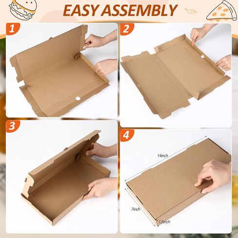 50 Pcs Pizza Boxes 14 x 7 x 1.5 Inch Kraft Flatbread Box Corrugated Rectangular Take out Baking Containers for Flatbread Pizza Pastry Bakery Charcuterie, Lightweight and Convenient in Saudi Arabia