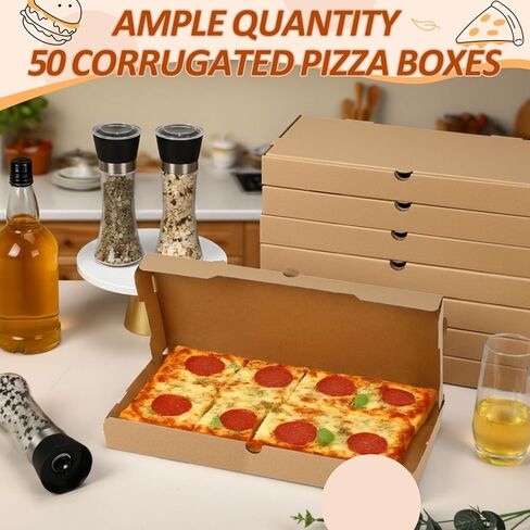 50 Pcs Pizza Boxes 14 x 7 x 1.5 Inch Kraft Flatbread Box Corrugated Rectangular Take out Baking Containers for Flatbread Pizza Pastry Bakery Charcuterie, Lightweight and Convenient in Saudi Arabia