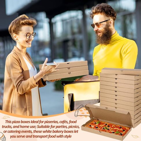 50 Pcs Pizza Boxes 14 x 7 x 1.5 Inch Kraft Flatbread Box Corrugated Rectangular Take out Baking Containers for Flatbread Pizza Pastry Bakery Charcuterie, Lightweight and Convenient in Saudi Arabia
