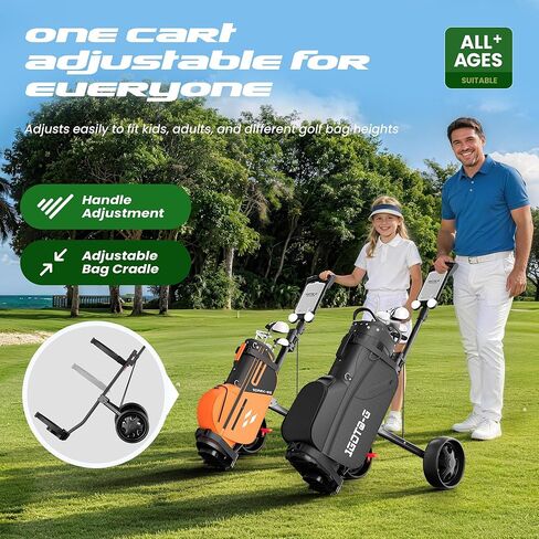 عربة سحب جولف بعجلتين قابلة للتعديل - عربة دفع جولف للصغار للأعمار من 3 سنوات إلى البالغين، دعامة علوية قابلة للتعديل وارتفاع المقبض in Kuwait