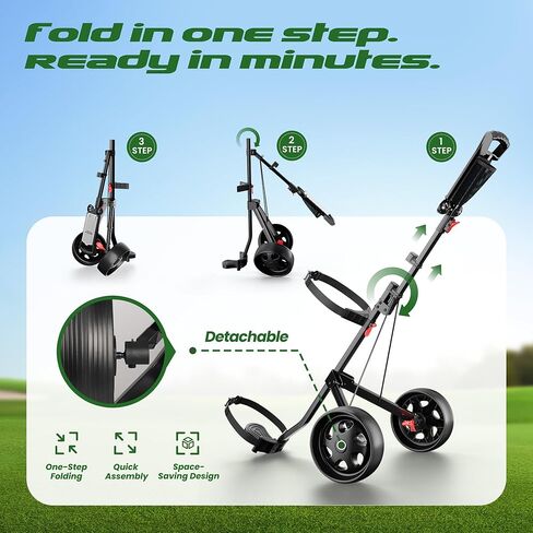 عربة سحب جولف بعجلتين قابلة للتعديل - عربة دفع جولف للصغار للأعمار من 3 سنوات إلى البالغين، دعامة علوية قابلة للتعديل وارتفاع المقبض in Kuwait