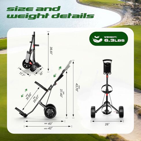 عربة سحب جولف بعجلتين قابلة للتعديل - عربة دفع جولف للصغار للأعمار من 3 سنوات إلى البالغين، دعامة علوية قابلة للتعديل وارتفاع المقبض in Kuwait