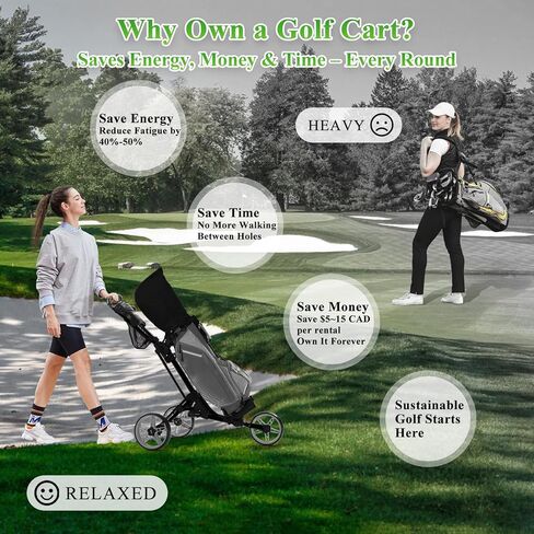 Tivor Lightweight Golf Push cart 3 Wheel,Foldable Golf Trolley for Adults and Junior with Ergonomic Adjustable Handle, Scorecard Holder, Umbrella Mount, Foot Brake, All-Terrain Wheels in Saudi Arabia