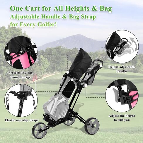 Tivor Lightweight Golf Push cart 3 Wheel,Foldable Golf Trolley for Adults and Junior with Ergonomic Adjustable Handle, Scorecard Holder, Umbrella Mount, Foot Brake, All-Terrain Wheels in Saudi Arabia