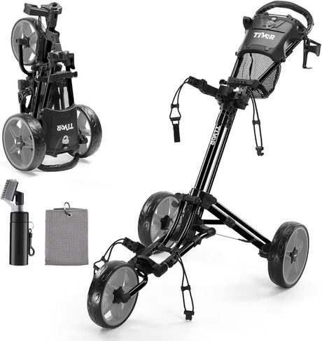 Tivor Lightweight Golf Push cart 3 Wheel,Foldable Golf Trolley for Adults and Junior with Ergonomic Adjustable Handle, Scorecard Holder, Umbrella Mount, Foot Brake, All-Terrain Wheels in Saudi Arabia