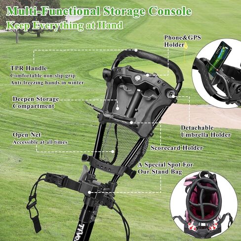 Tivor Lightweight Golf Push cart 3 Wheel,Foldable Golf Trolley for Adults and Junior with Ergonomic Adjustable Handle, Scorecard Holder, Umbrella Mount, Foot Brake, All-Terrain Wheels in Saudi Arabia