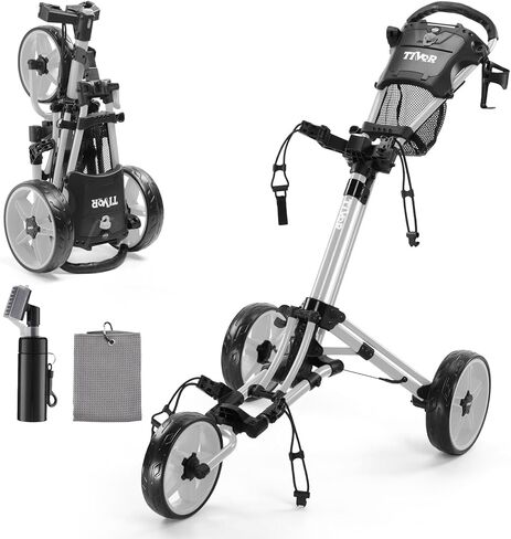 Tivor Lightweight Golf Push cart 3 Wheel,Foldable Golf Trolley for Adults and Junior with Ergonomic Adjustable Handle, Scorecard Holder, Umbrella Mount, Foot Brake, All-Terrain Wheels in Saudi Arabia
