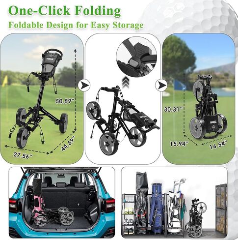 Tivor Lightweight Golf Push cart 3 Wheel,Foldable Golf Trolley for Adults and Junior with Ergonomic Adjustable Handle, Scorecard Holder, Umbrella Mount, Foot Brake, All-Terrain Wheels in Saudi Arabia