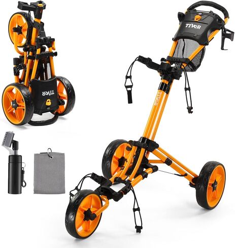 Tivor Lightweight Golf Push cart 3 Wheel,Foldable Golf Trolley for Adults and Junior with Ergonomic Adjustable Handle, Scorecard Holder, Umbrella Mount, Foot Brake, All-Terrain Wheels in Saudi Arabia