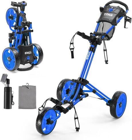 Tivor Lightweight Golf Push cart 3 Wheel,Foldable Golf Trolley for Adults and Junior with Ergonomic Adjustable Handle, Scorecard Holder, Umbrella Mount, Foot Brake, All-Terrain Wheels in Saudi Arabia