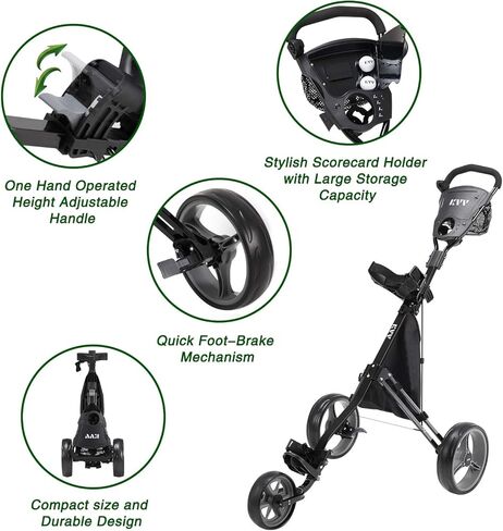 KVV Foldable Lightweight 3 Wheel Golf Cart with Stylish Scorecard Holder, Storage Bag-Easy to Open and Close in Kuwait
