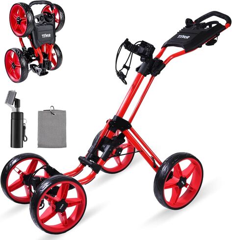Tivor Lightweight Golf Push cart 4 Wheel Foldable Golf Trolley for Adults and Junior with Ergonomic Adjustable Handle, Scorecard Holder, Umbrella Mount, Foot Brake, All-Terrain Wheels in Saudi Arabia