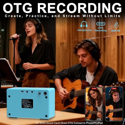 يوير مضخم جيتار صوتي صغير 10 وات صوتي وجيتار أمبير مع تأخير رقمي/تأثير ترددي محمول جيتار أمبير بلوتوث مكبر صوت سماعة رأس جاك/OTG للتسجيل والتمرين والسفر مع حقيبة حمل in Kuwait
